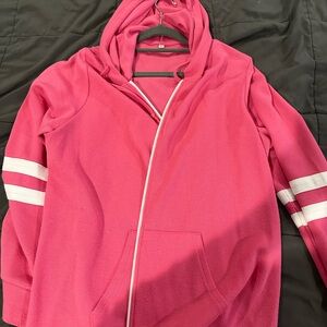 Pink Hooded Jacket with White Stripes